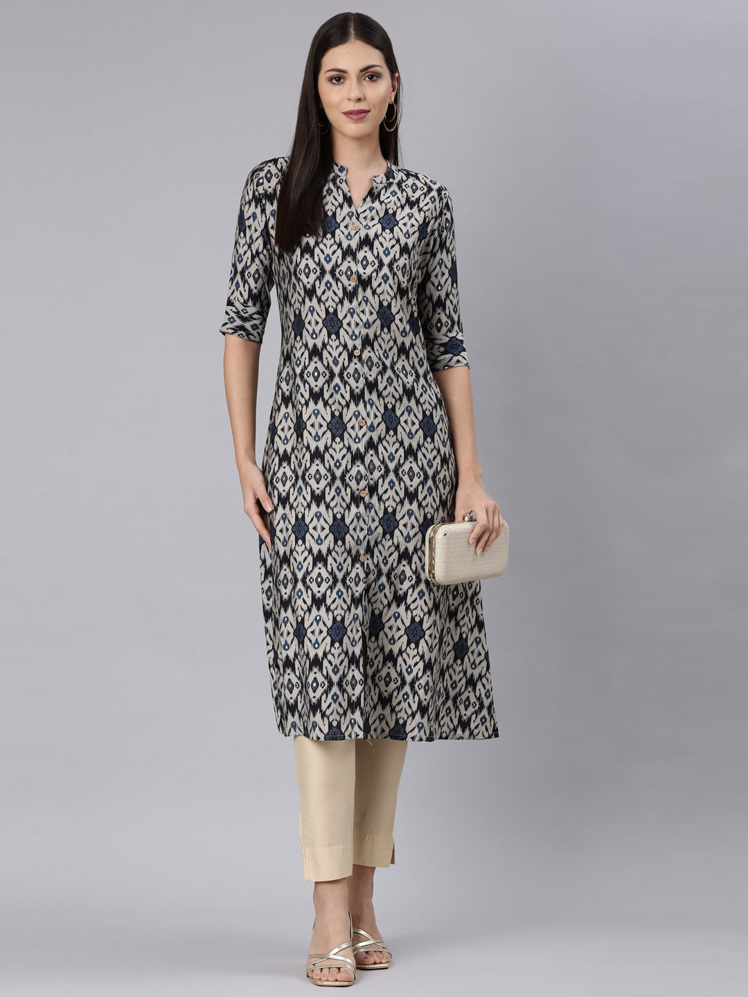 Neerus Blue modal printed anarkali kurti - detail view 3
