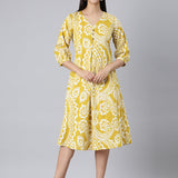 Neerus Mustard Casual Floral A-Line Kurtas