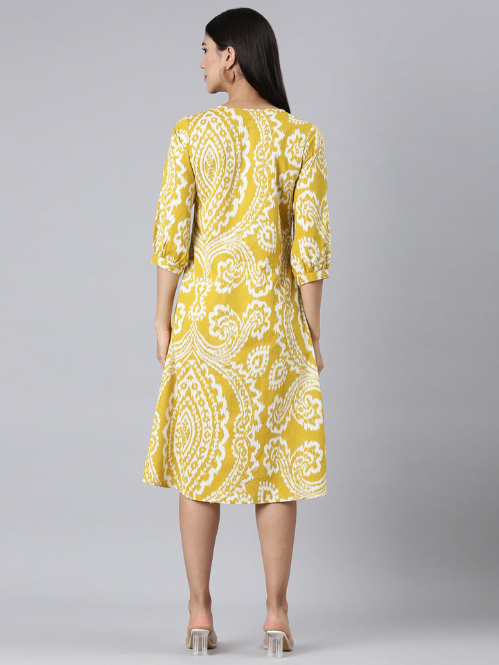 Neerus Mustard Casual Floral A-Line Kurtas