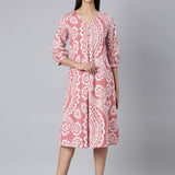 Neerus Pink Casual Floral A-Line Kurtas