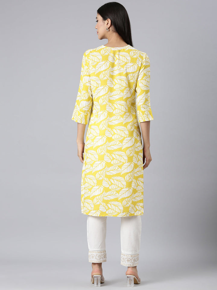 Neerus Yellow Casual Floral Straight Kurtas