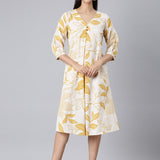Neerus Mustard Casual Floral A-Line Kurtas