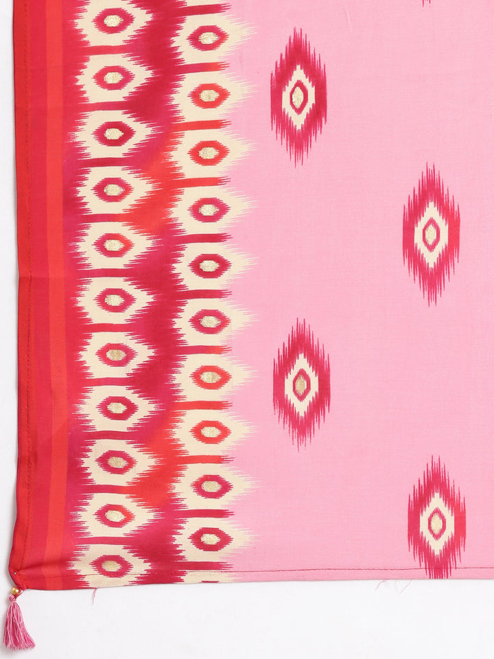 Neerus Women Pink Straight Kurta and Trousers With Dupatta
