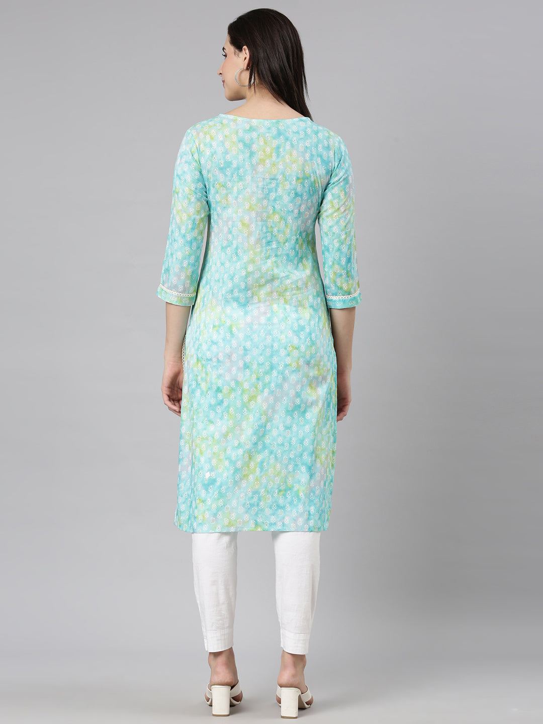 Neerus Blue printed straight paisley kurti - side view