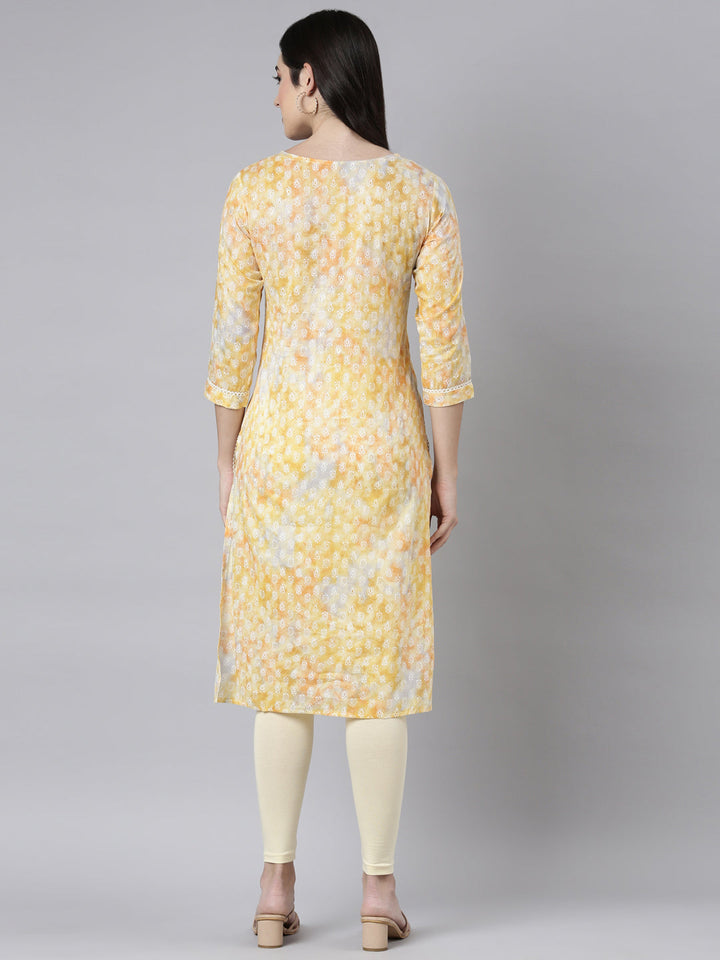 Neerus Yellow cotton printed paisley kurti - side view