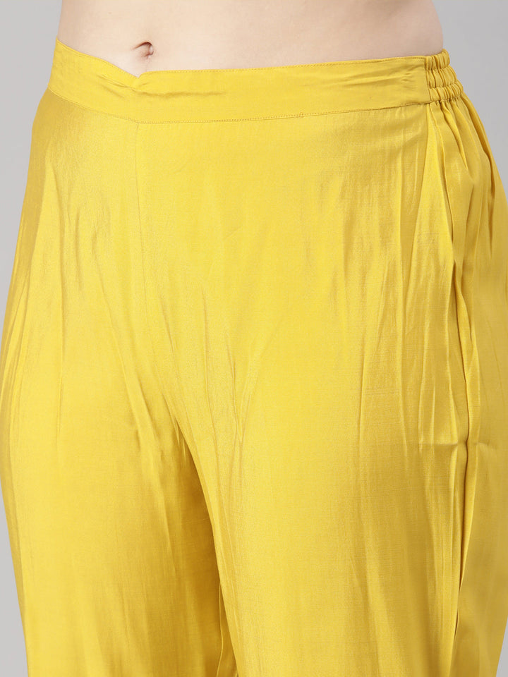 Neerus Yellow Regular Straight Solid Kurta And  Trousers With Dupatta