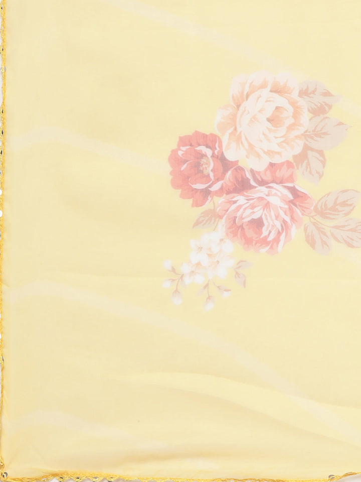 Neerus Yellow Regular Straight Solid Kurta And  Trousers With Dupatta