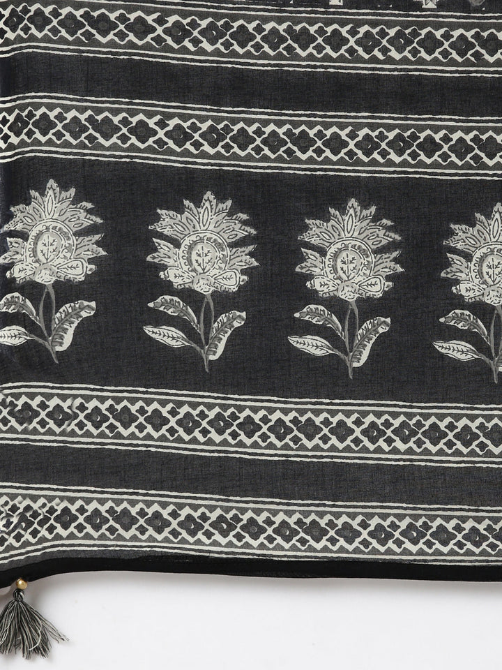 Neerus Black printed floral straight suit set - detail view 3