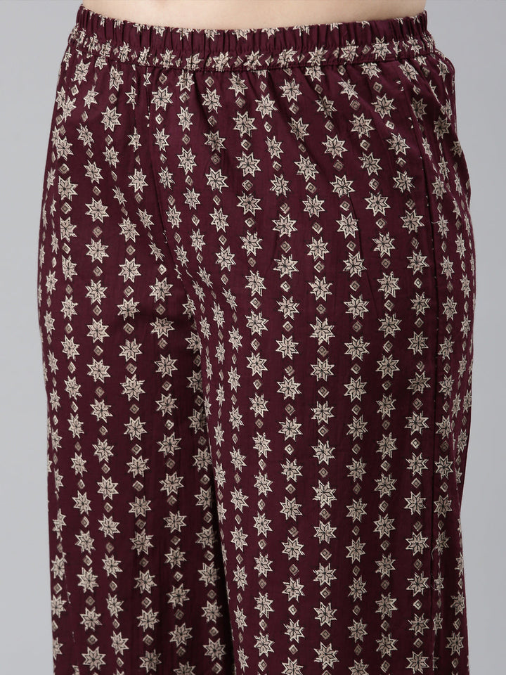 Neerus Purple printed floral straight suit set - detail view 2