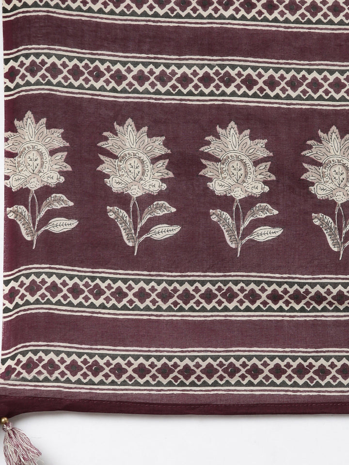 Neerus Purple printed floral straight suit set - detail view 3