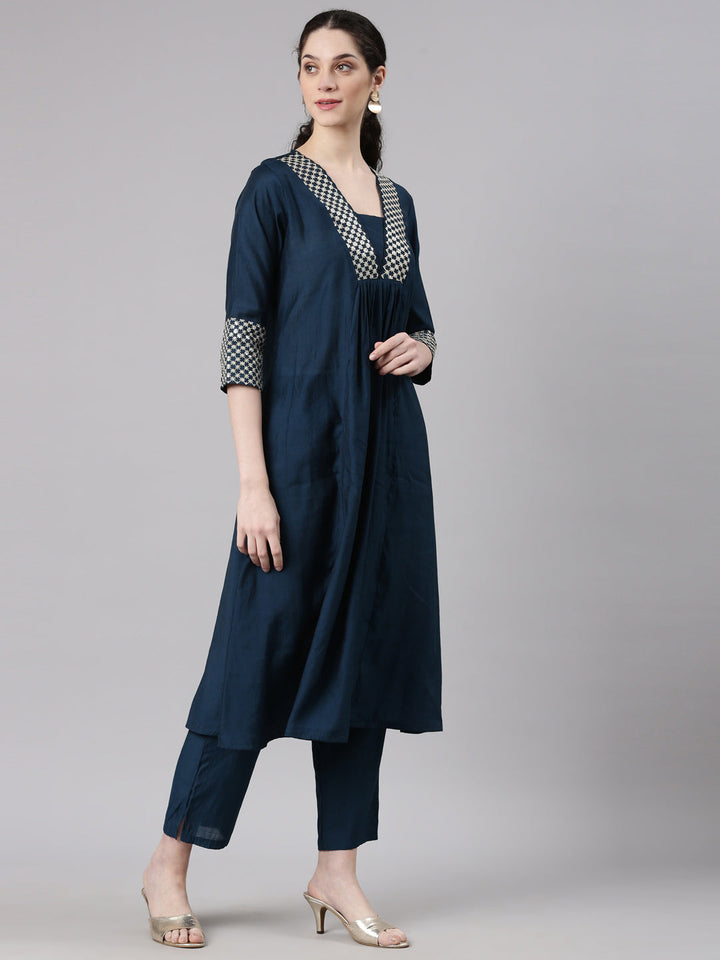 Neerus Blue modal solid kurta set - side view