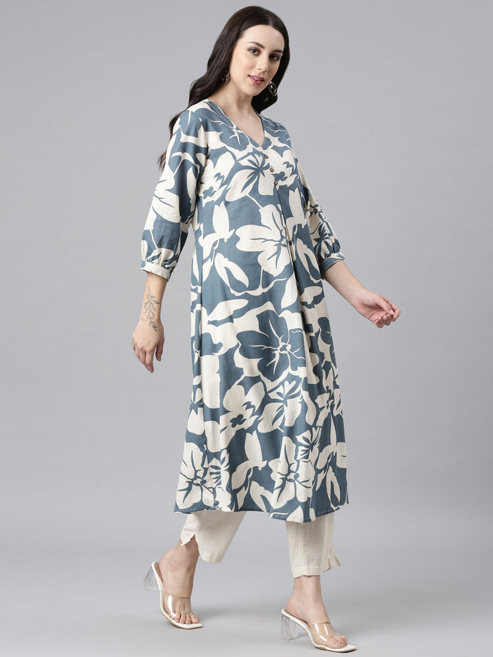 Neerus Blue Regular Straight Kurta and Trousers