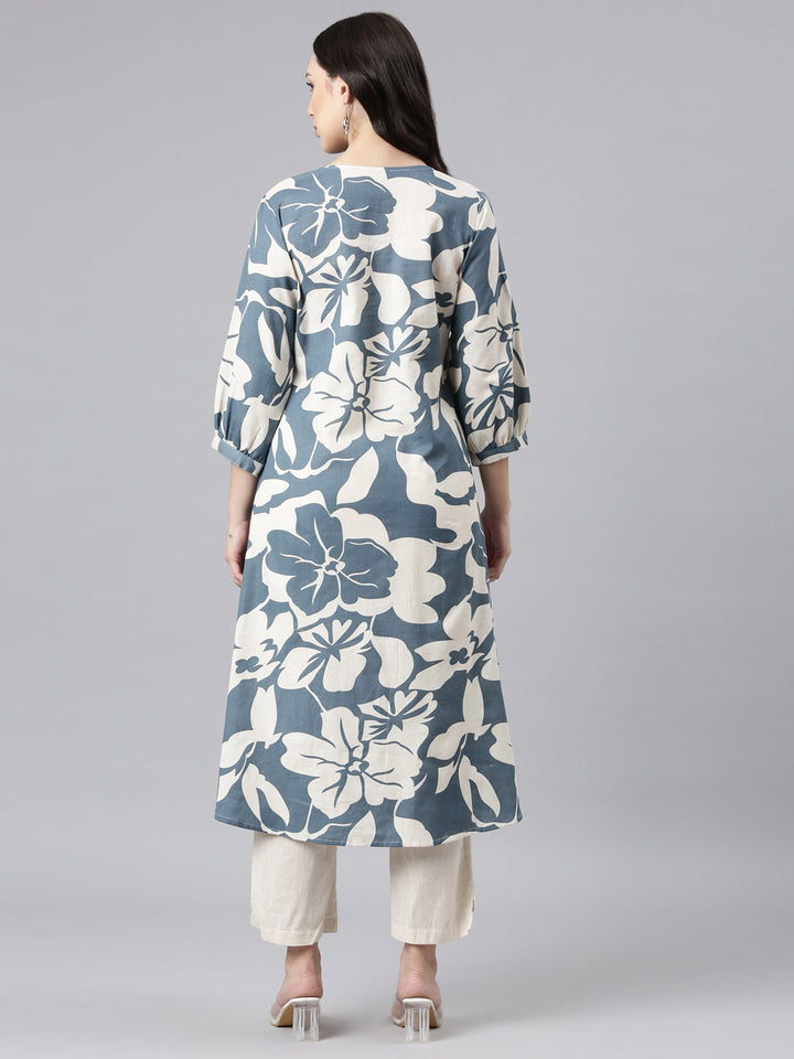 Neerus Blue Regular Straight Kurta and Trousers