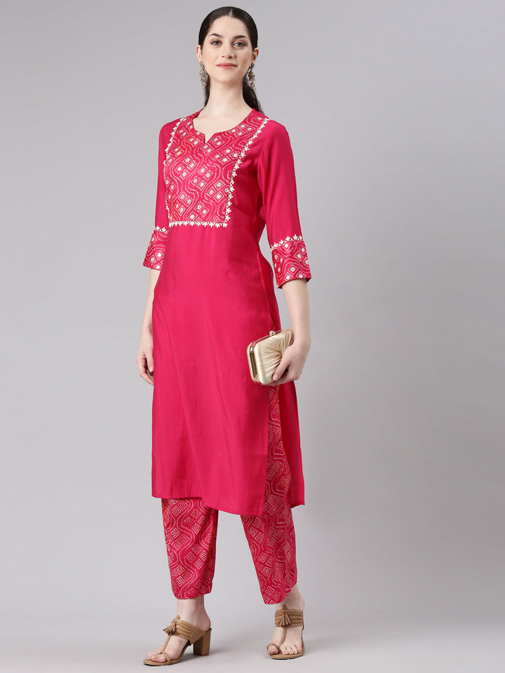 Neerus Women Pink Straight Kurta and Palazzos
