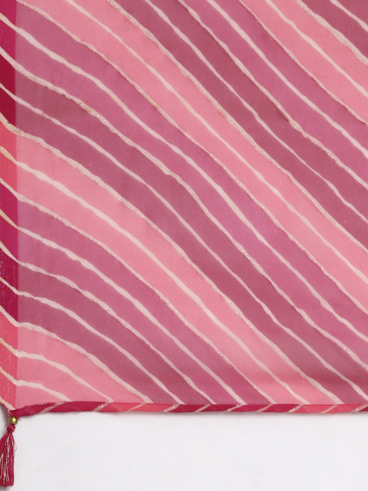 Neerus Pink Casual Solid Straight Kurta and Trousers With Dupatta