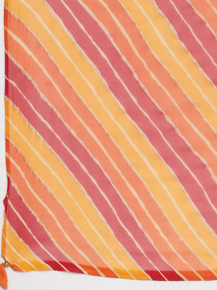 Neerus Red Casual Solid Straight Kurta and Trousers With Dupatta