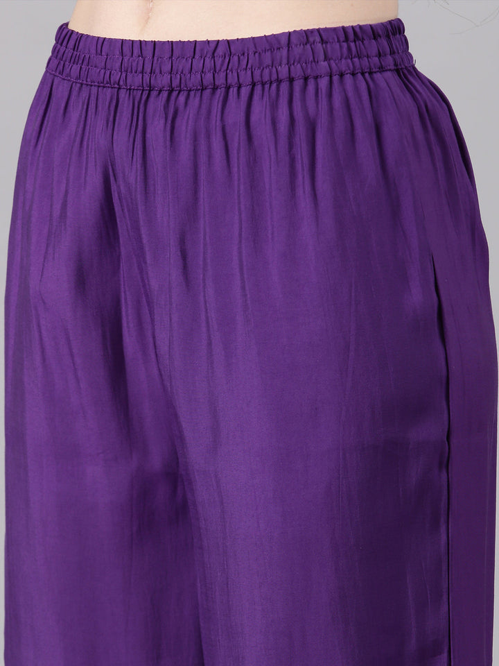 Neerus Purple shantoon printed kurta set with trouser - detail view 4