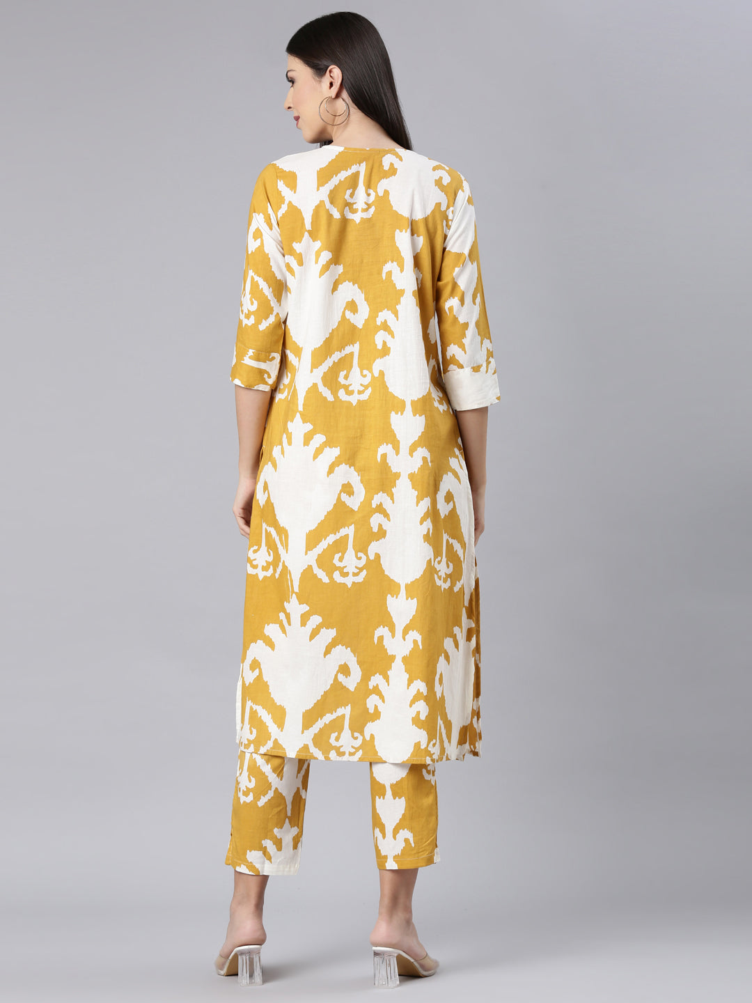 Neerus Yellow cotton printed kurta set - detail view 1