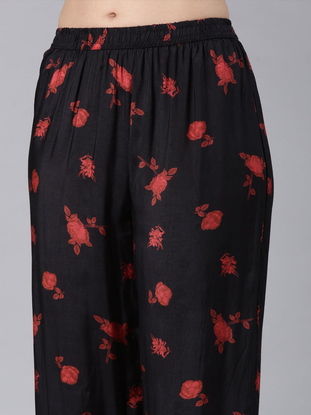 Neerus Black muslin printed kurta set - detail view 4