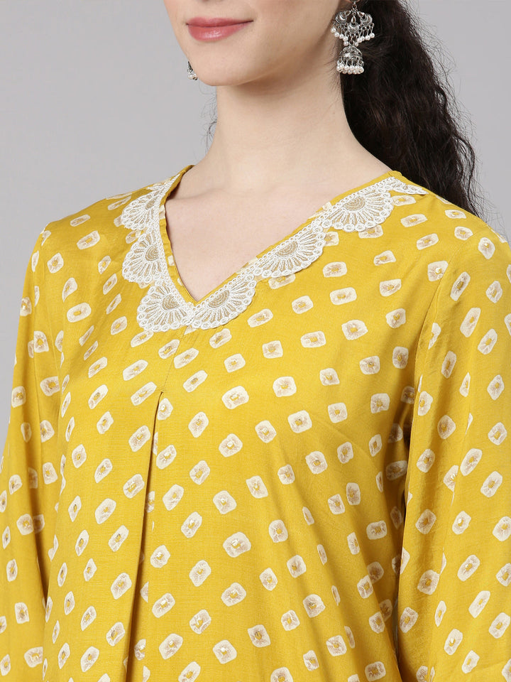 Neerus Yellow modal solid kurta set with trouser - detail view 2