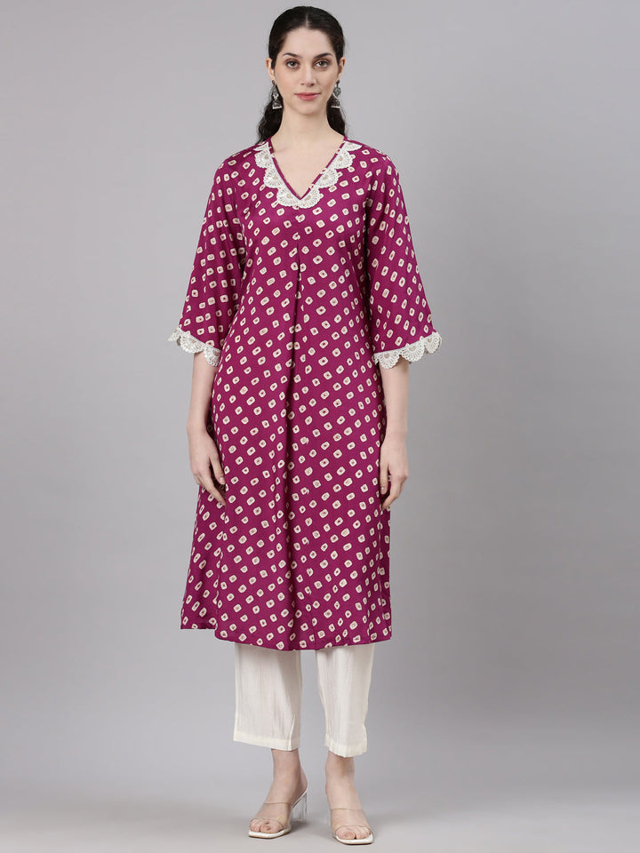 Neerus Purple modal straight kurta set - front view