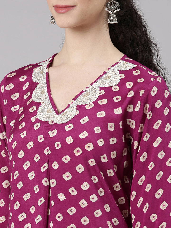 Neerus Purple modal straight kurta set - detail view 2