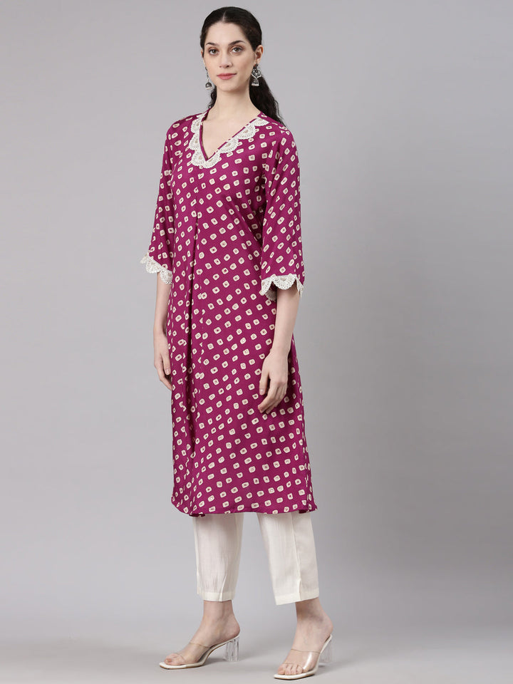 Neerus Purple modal straight kurta set - back view