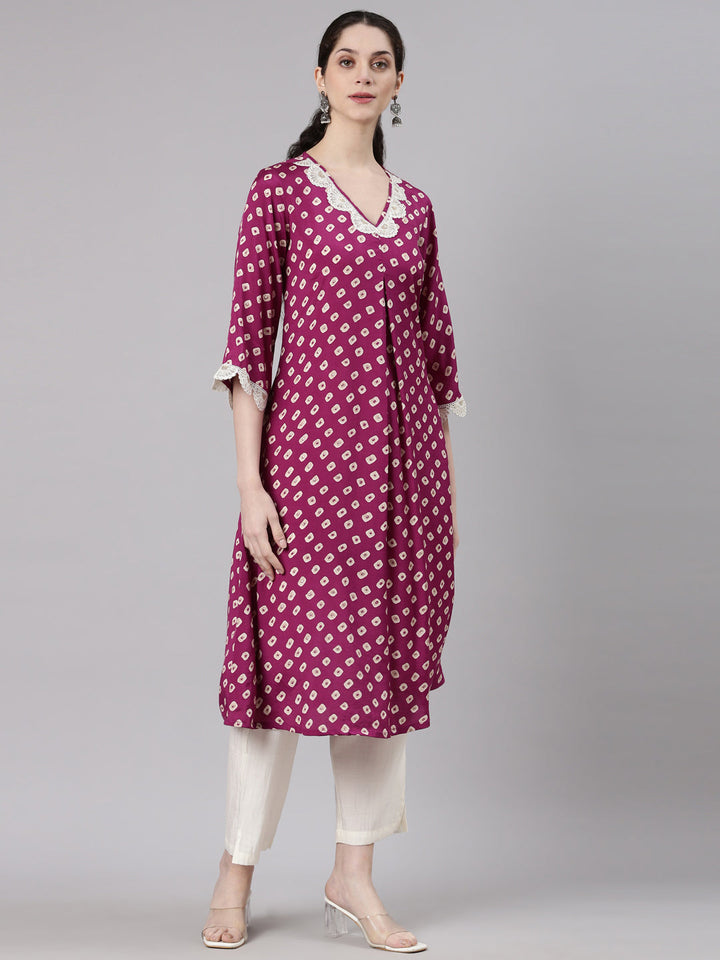 Neerus Purple modal straight kurta set - side view