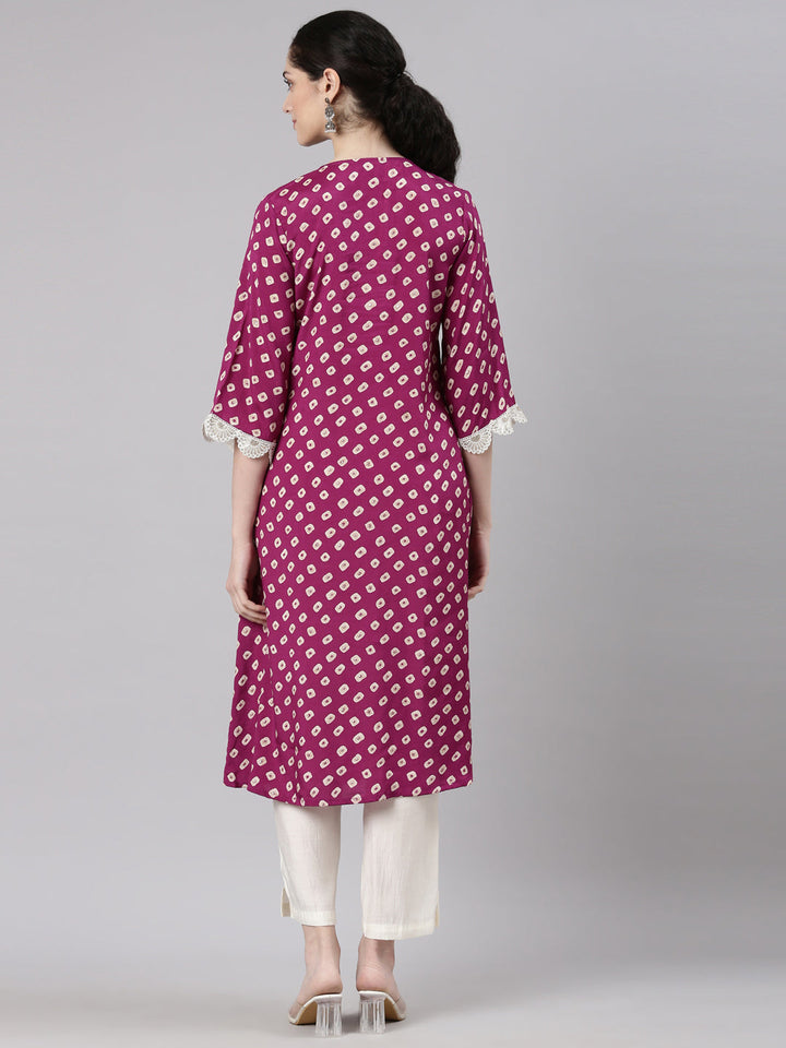 Neerus Purple modal straight kurta set - detail view 1