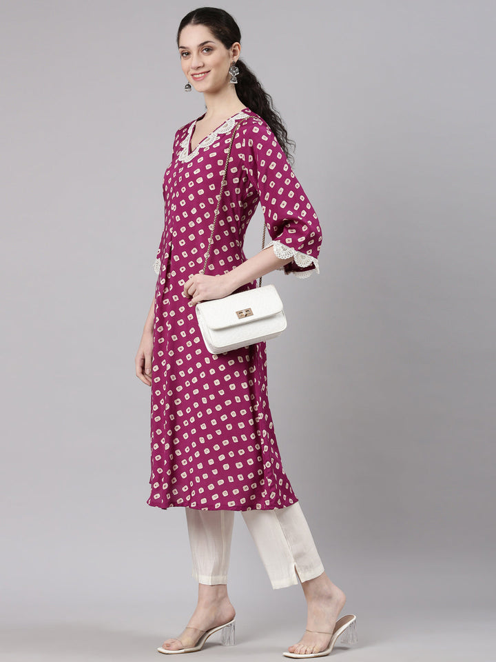 Neerus Purple modal straight kurta set - detail view 3