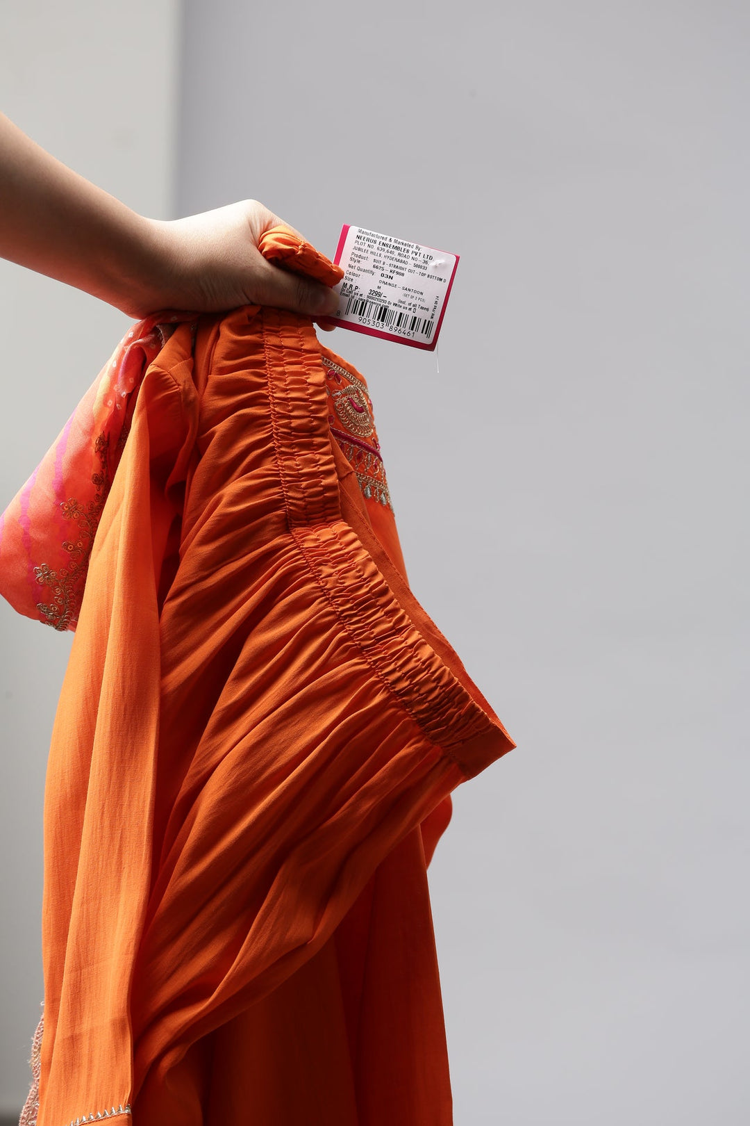 Neerus Orange Shantoon Solid Suit Set - detail view 6