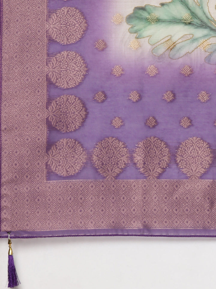 Neerus Purple muslin solid straight suit set - detail view 5