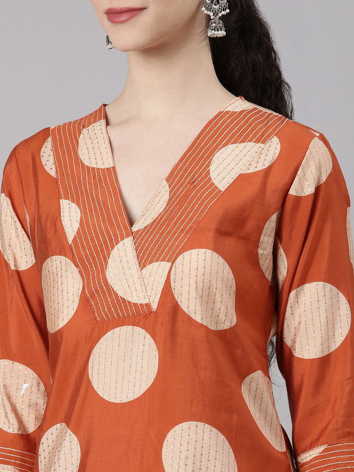 Neerus Orange modal straight kurta set - detail view 2