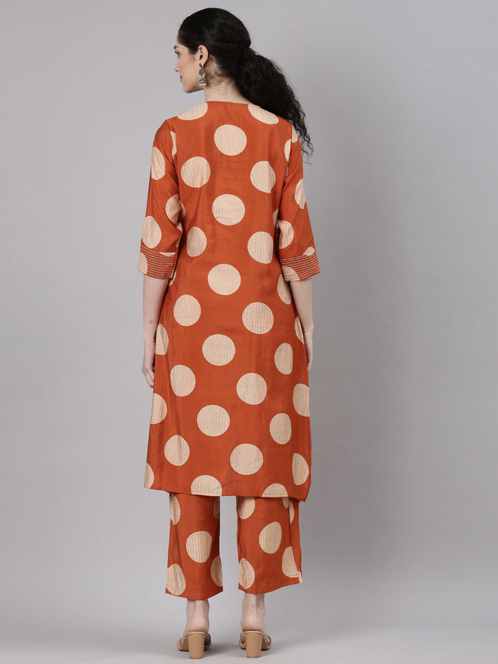 Neerus Orange modal straight kurta set - detail view 1