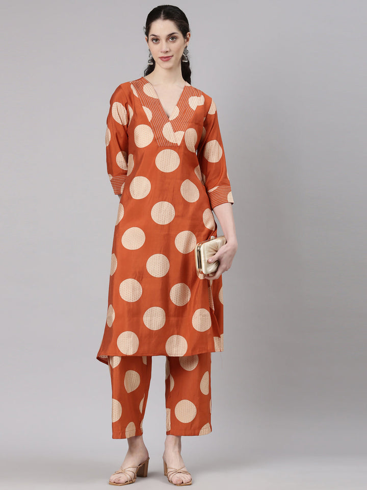 Neerus Orange modal straight kurta set - detail view 3