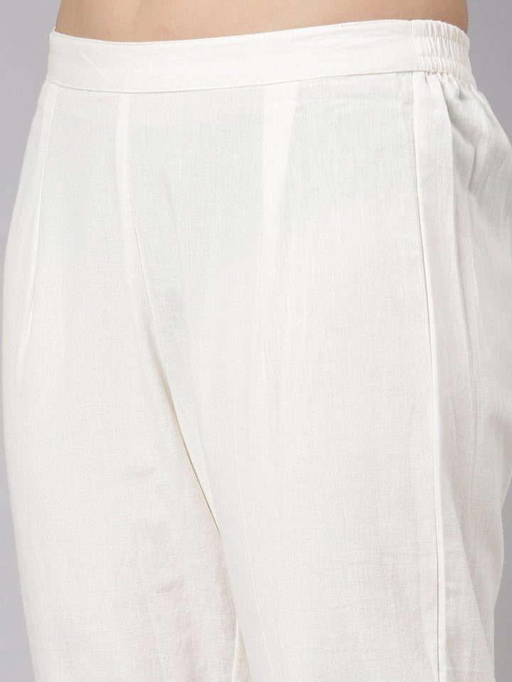 Neerus Beige solid straight kurta set with trousers - detail view 2