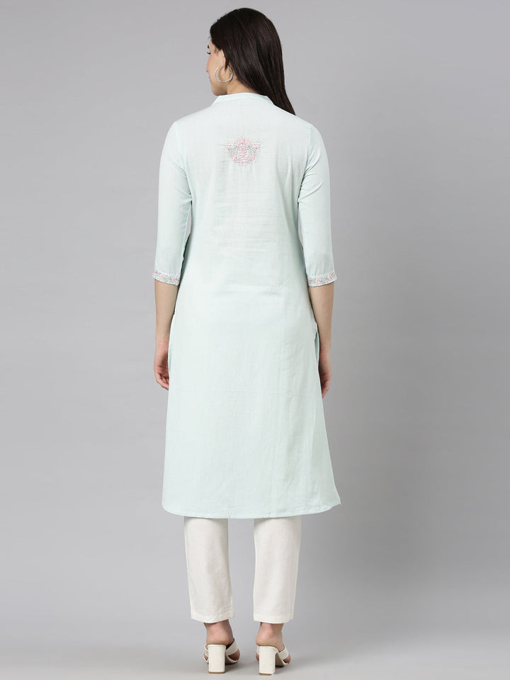 Neerus Green solid straight kurta set with trouser - side view