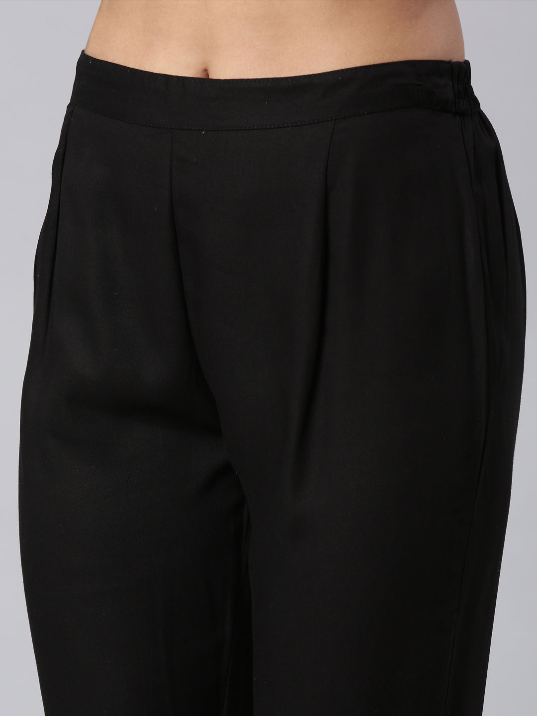 Neerus Black cotton panelled straight kurta set - detail view 4
