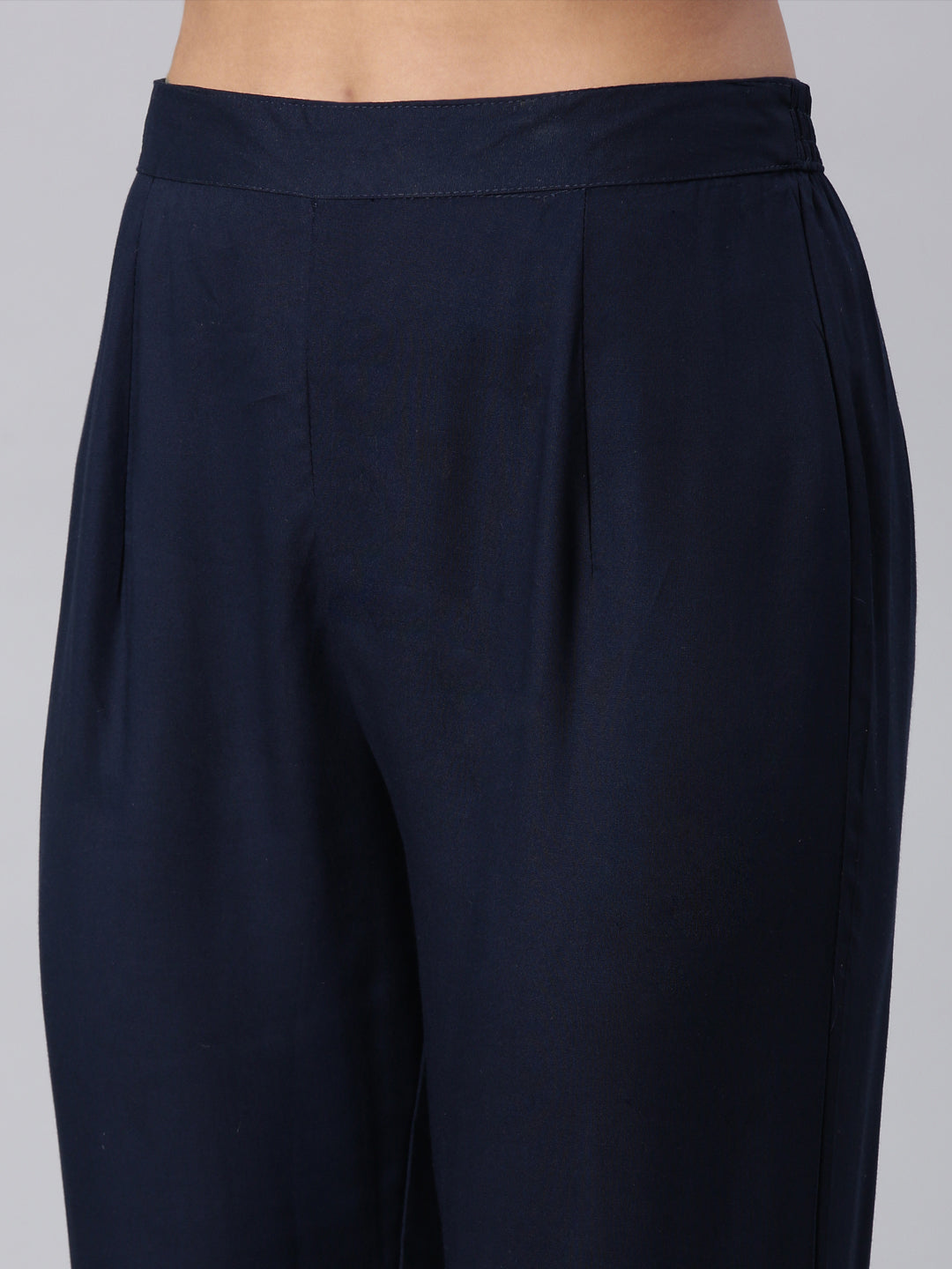 Neerus Blue cotton panelled straight kurta set - detail view 4