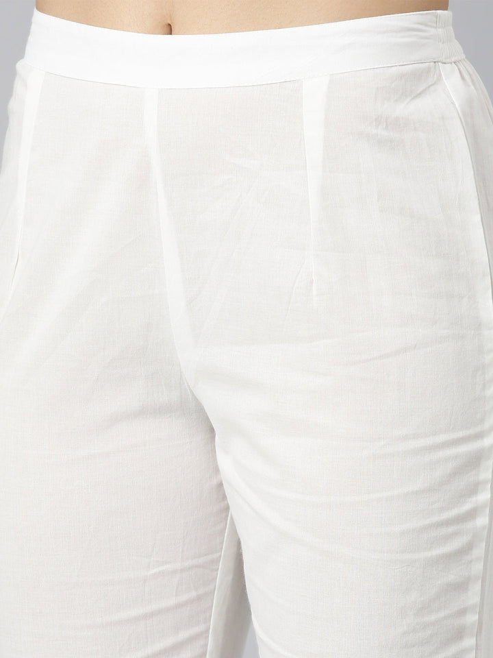 Neerus White cotton solid pleated suit set - detail view 3