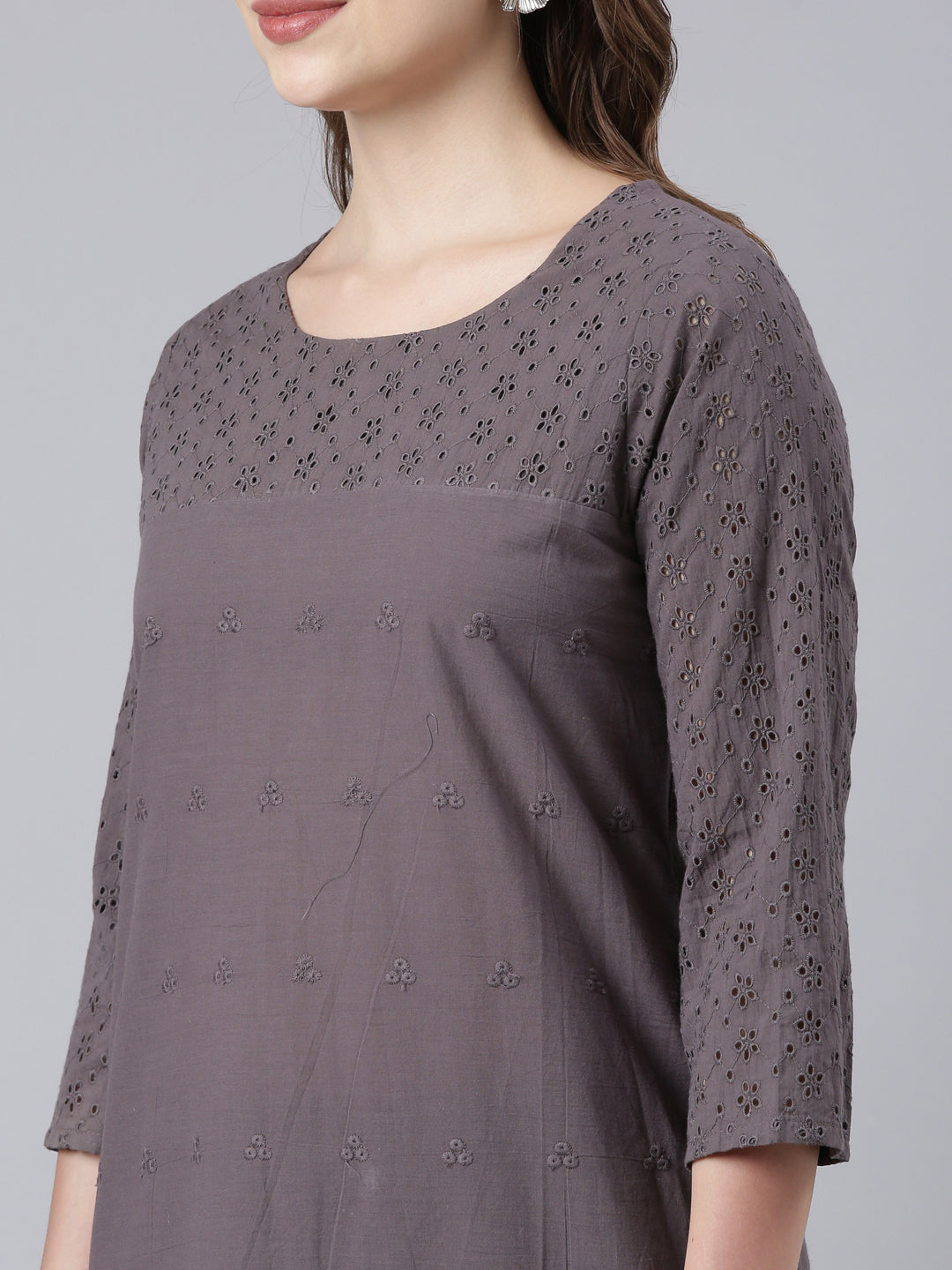 Neerus Black cotton printed floral straight kurta - detail view 2