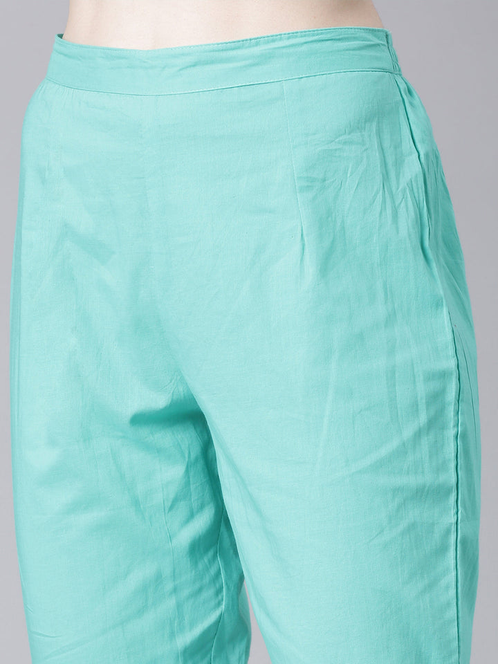 Neerus Green Anarkali Kurta and Trousers With Dupatta