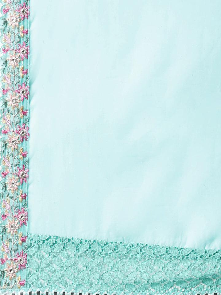 Neerus Green Anarkali Kurta and Trousers With Dupatta