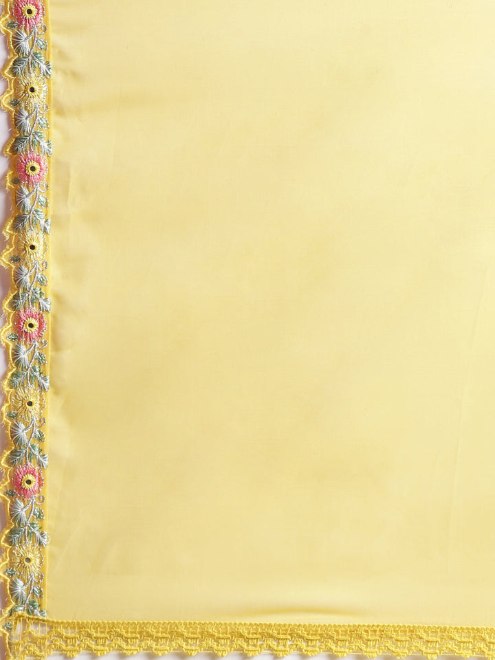 Neerus Yellow organza anarkali suit set - detail view 4