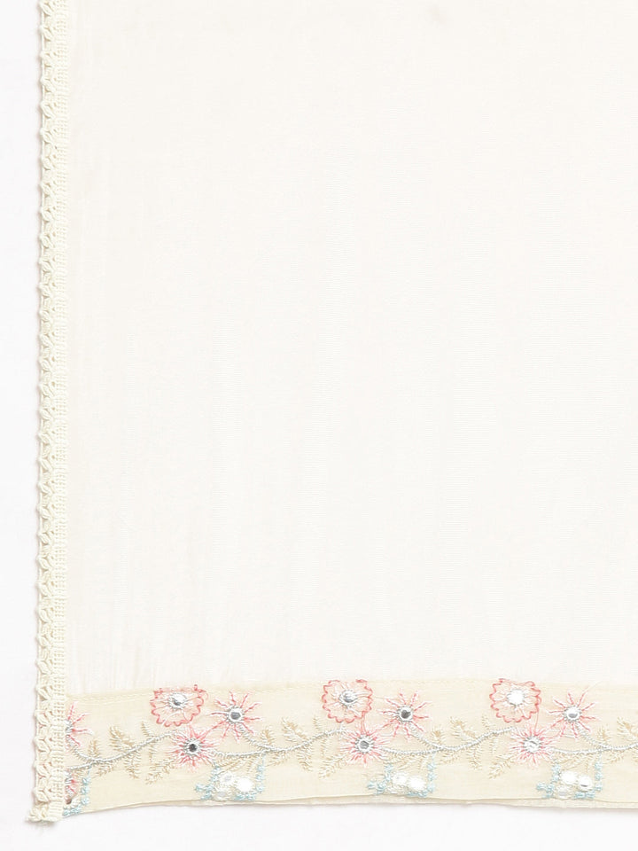 Neerus Cream Self Design Straight Kurta and Trousers With Dupatta