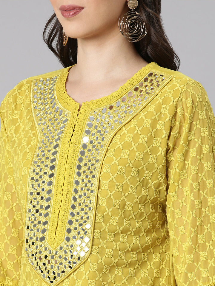 Neerus Green Embroidered Straight Kurta and Trousers With Dupatta