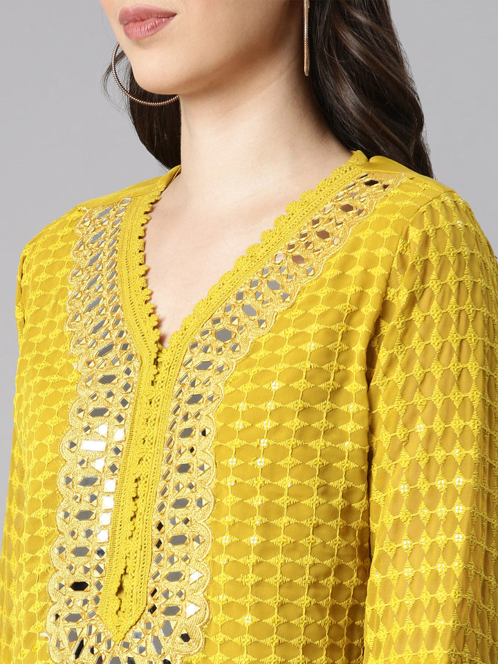 Neerus Green Solid Straight Kurta and Trousers With Dupatta