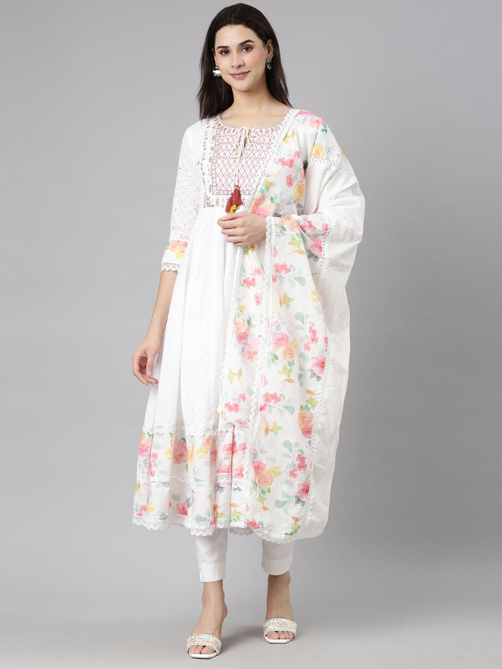 Neerus Pink floral printed anarkali kurti - front view