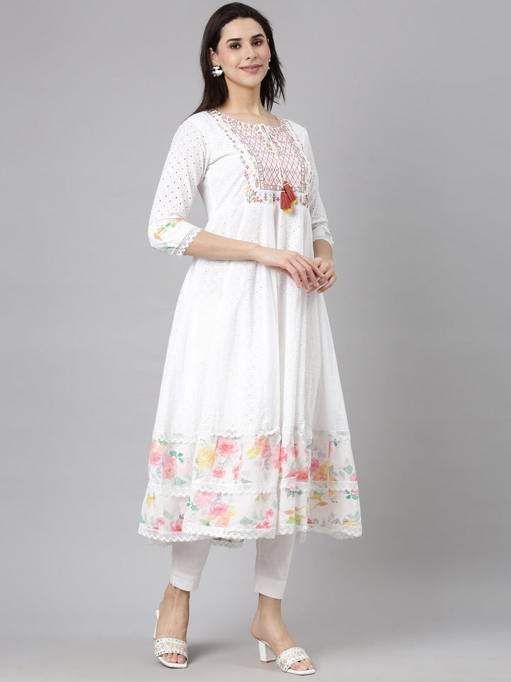 Neerus Pink floral printed anarkali kurti - back view