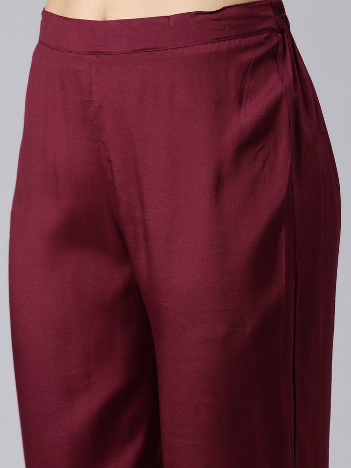 Neerus Purple Regular Straight Solid Kurta and Trousers With Dupatta